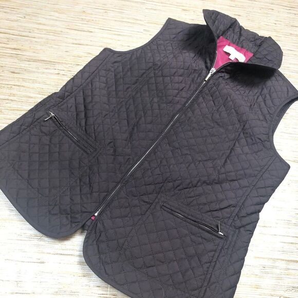 Y-321 TALBOTS Womens Full Zip Quilted Vest Down Insulated BROWN sz S - Picture 1 of 2